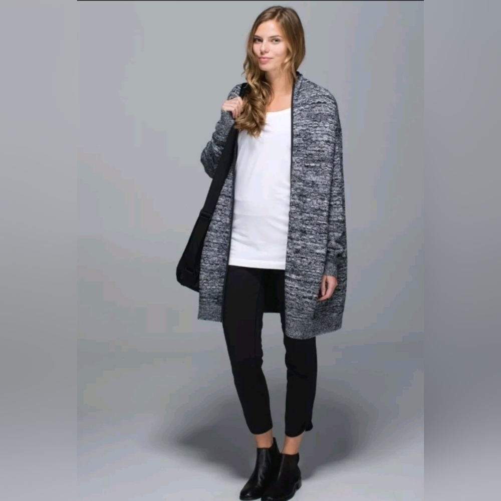 Lululemon Cardi All Day Black White Merino Wool Oversized Cardigan XS/S New